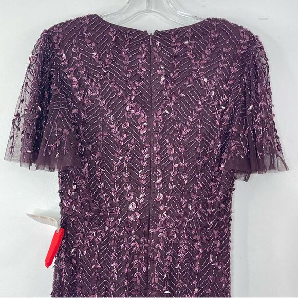 Mac Duggal 35109 Size 2 Surplice Bodice Leafy Embellished Flutter Sleeves Gown - Picture 5 of 8